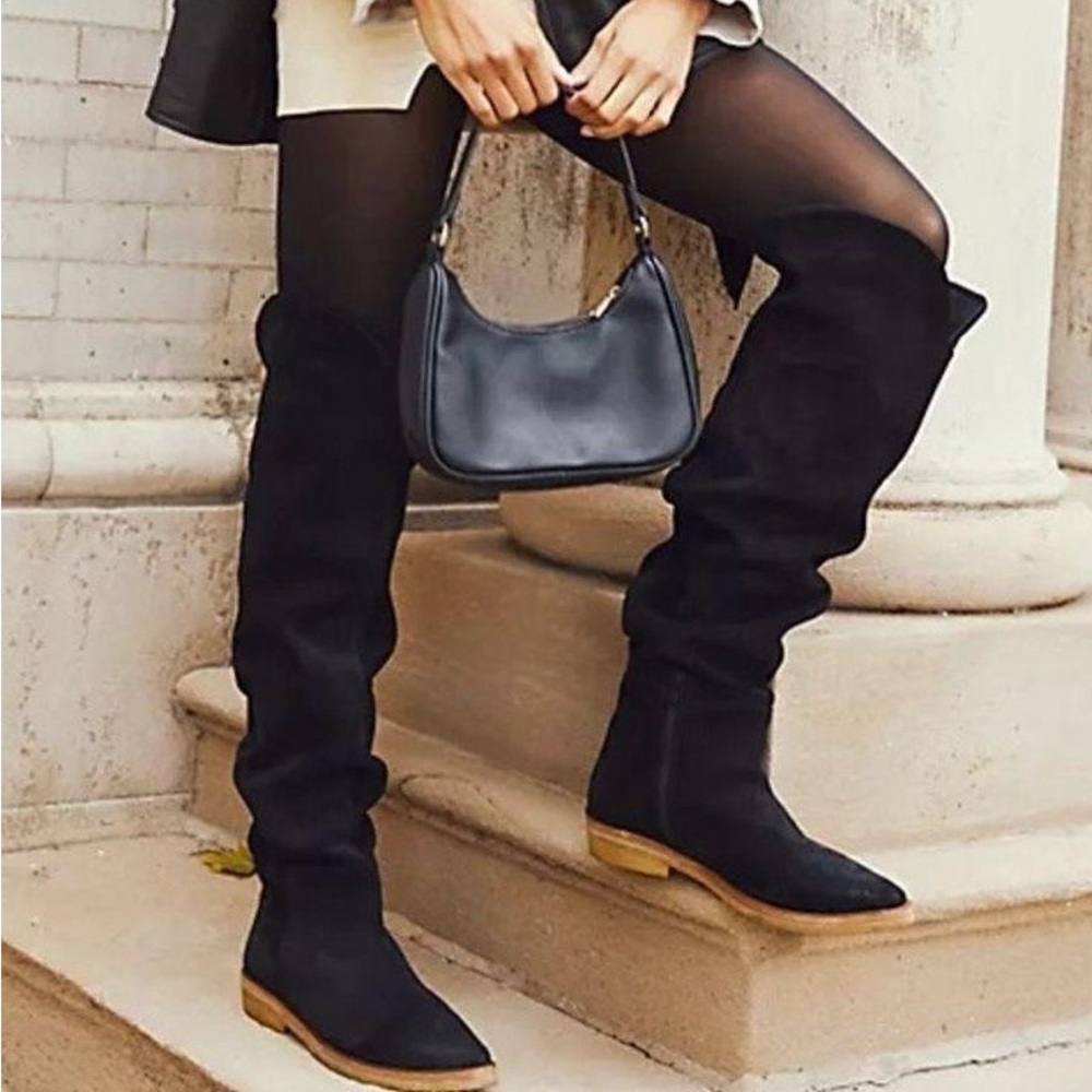 Free People Suede Black Over the Knee Boots